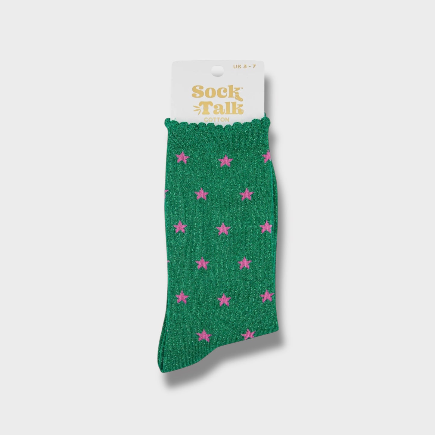 Womens Star Print Cotton Glitter Socks in Green