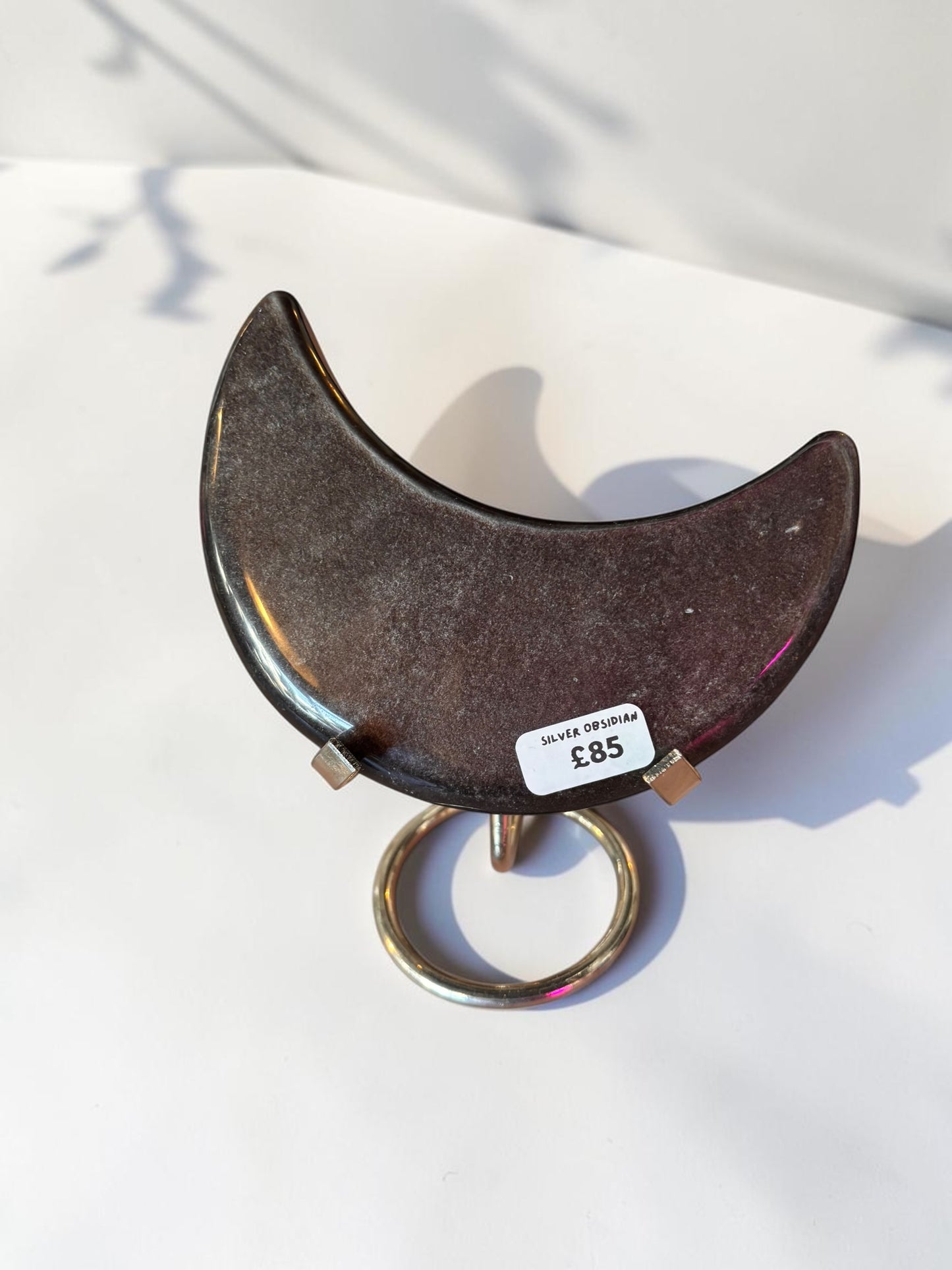 Silver Obsidian Moon With Stand