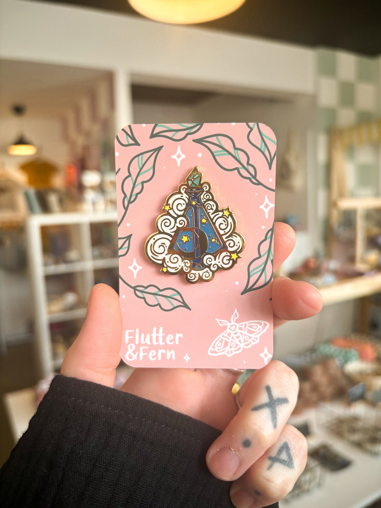 Bottled Moon - White Glitter - Enamel Pin