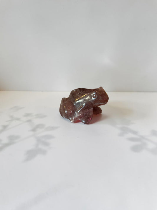 Strawberry Quartz Crystal Frog Carving