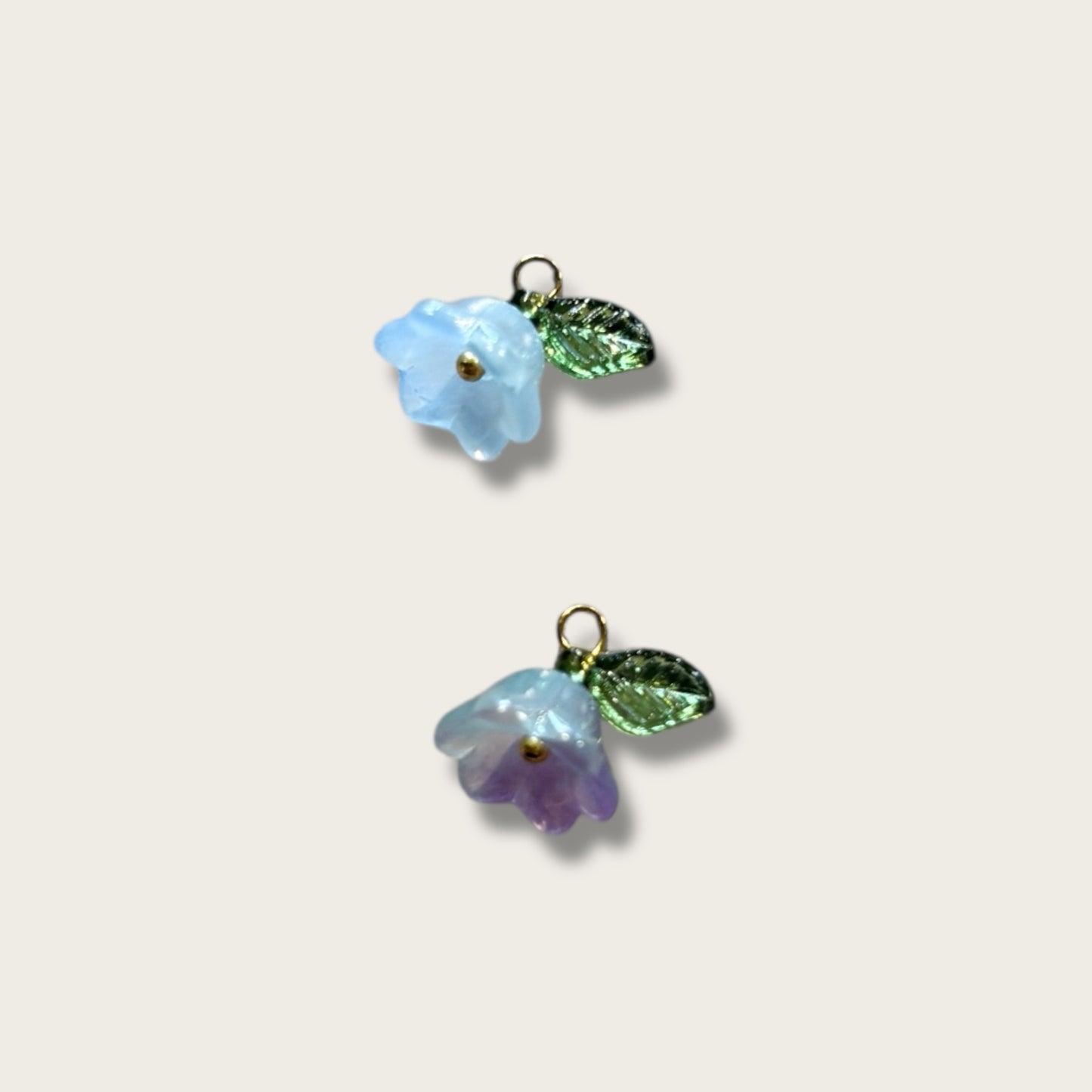 Glass Flower Charm 1pc - Gold Tone
