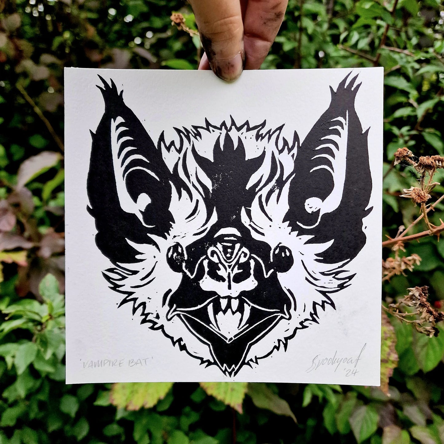 Vampire Bat - Lino Print