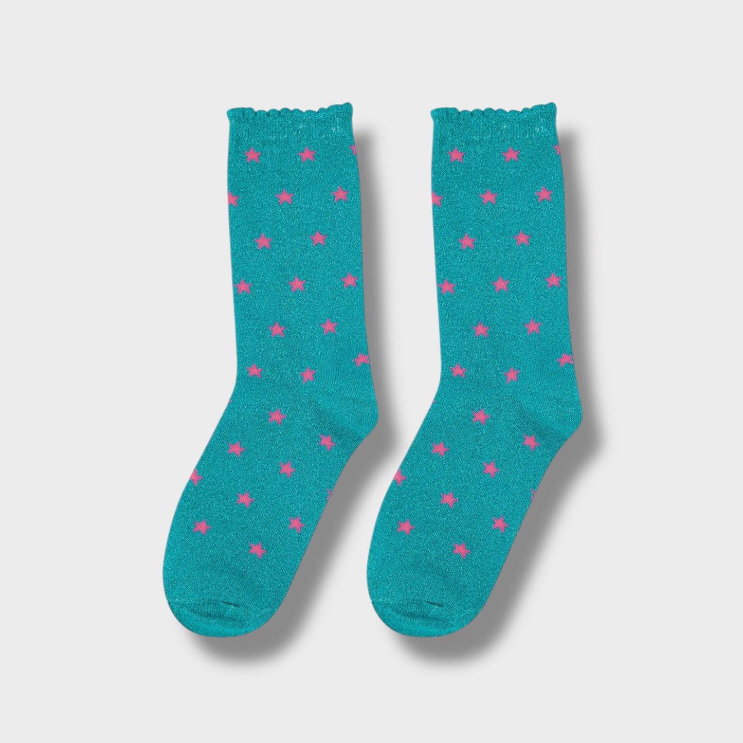 Womens Star Print Cotton Glitter Socks in Blue