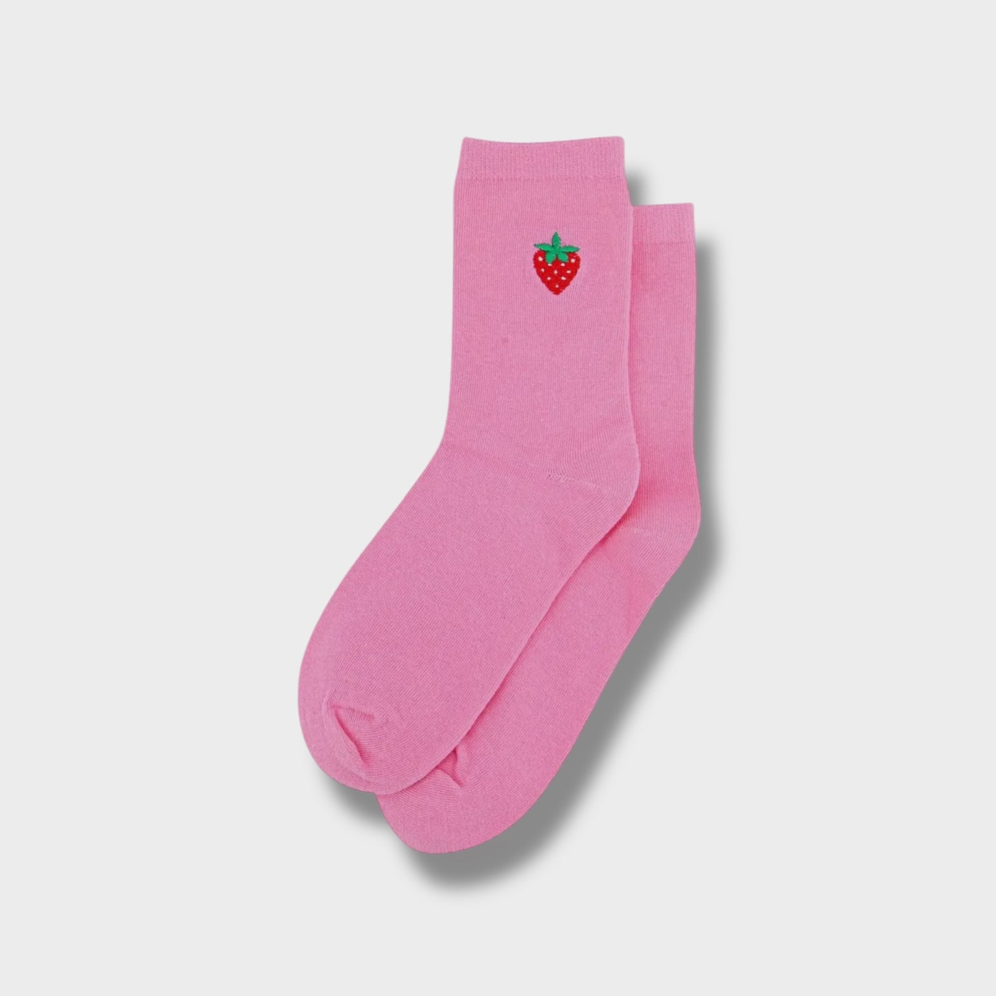 Women's Embroidered Socks - Pink, Strawberry