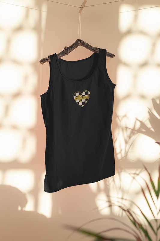 Checkerboard Mama Embroidered Tank