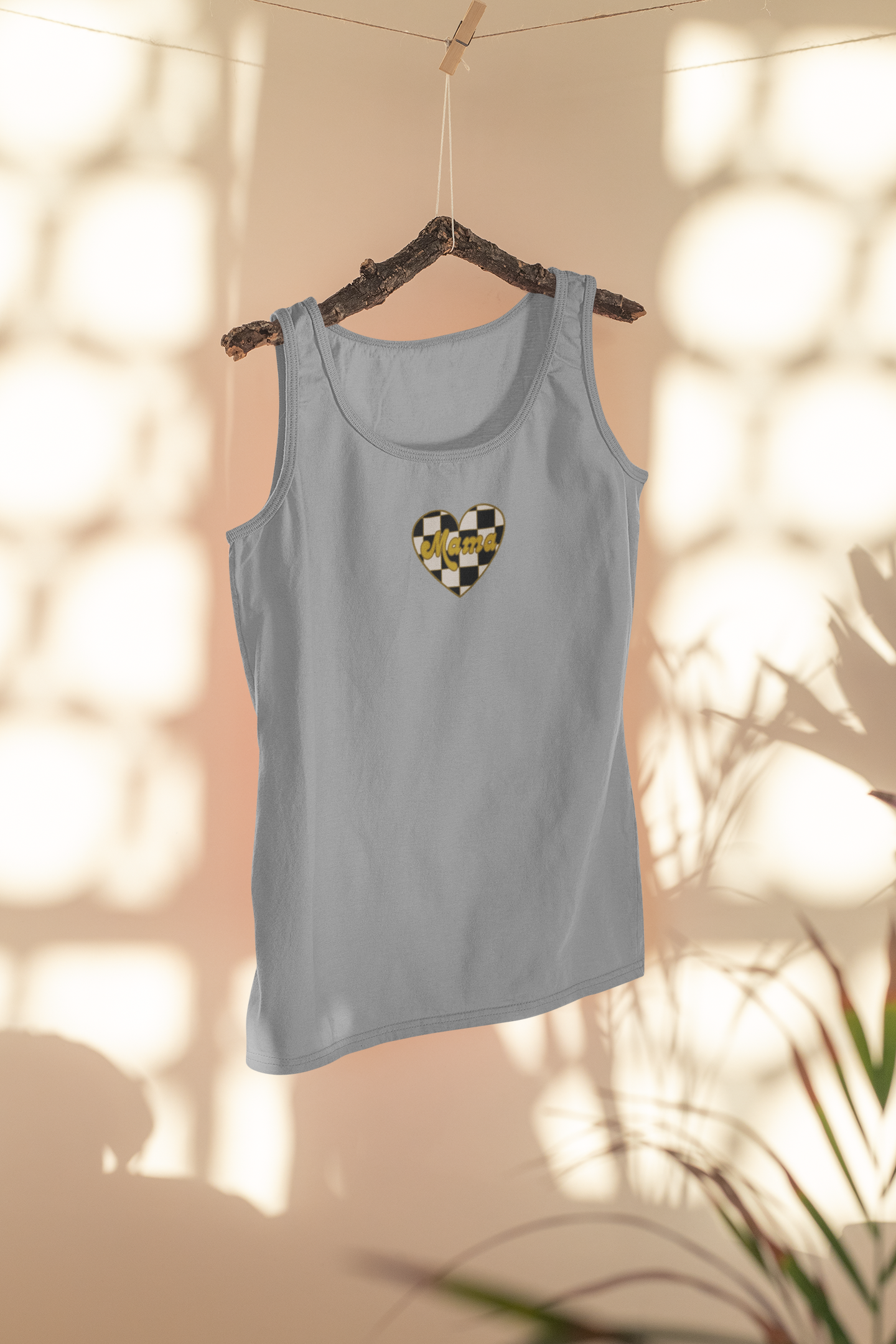 Checkerboard Mama Embroidered Tank