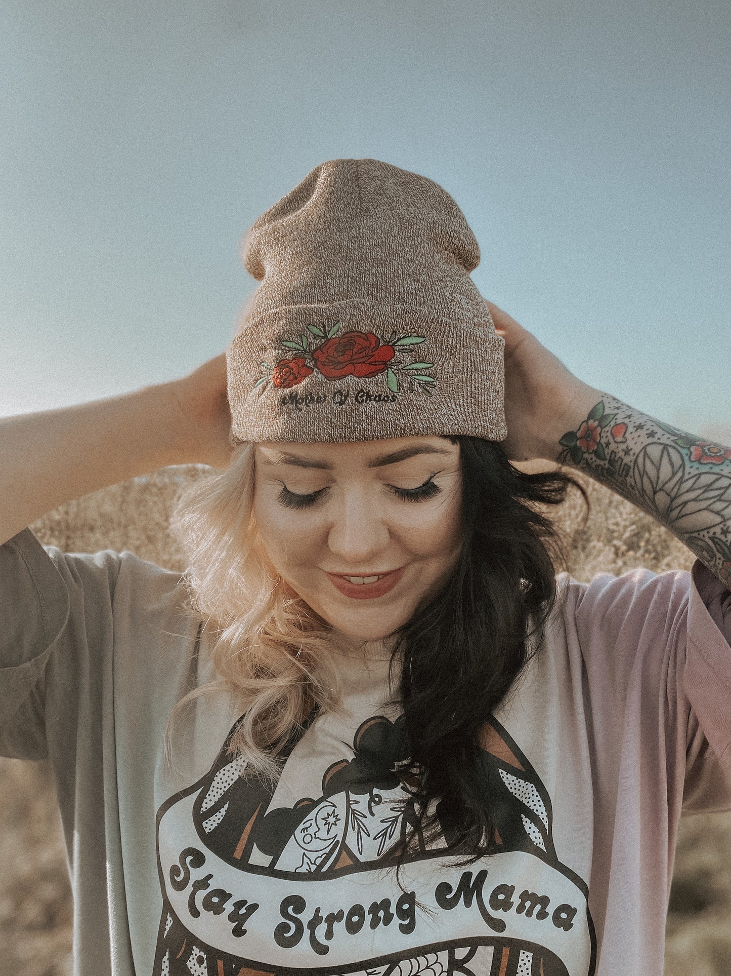 Mother Of Chaos Embroidered Beanie - Oatmeal Heather