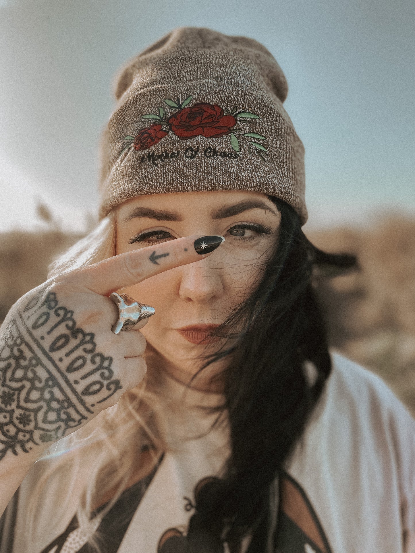 Mother Of Chaos Embroidered Beanie - Oatmeal Heather